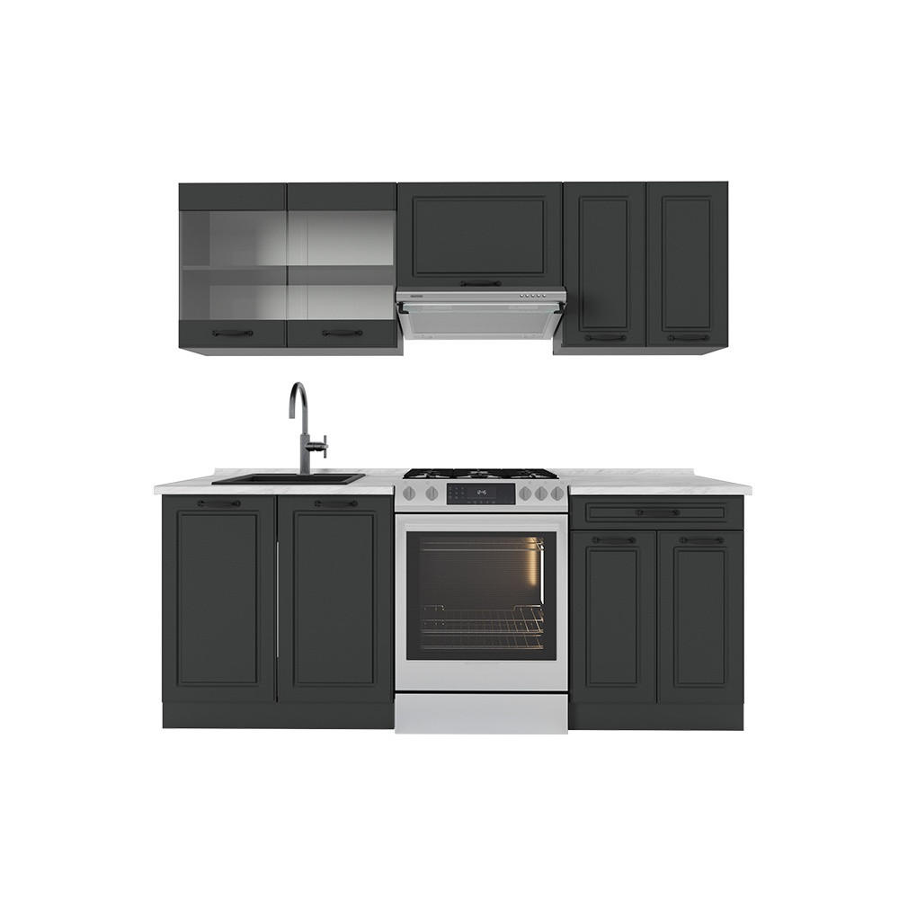 KUHINJSKI BLOK R-Line Antracitna podeželska hiša/antracitna 200 cm , DP Marmor - antracit, leseni material (200/81.6/60cm) - Vicco