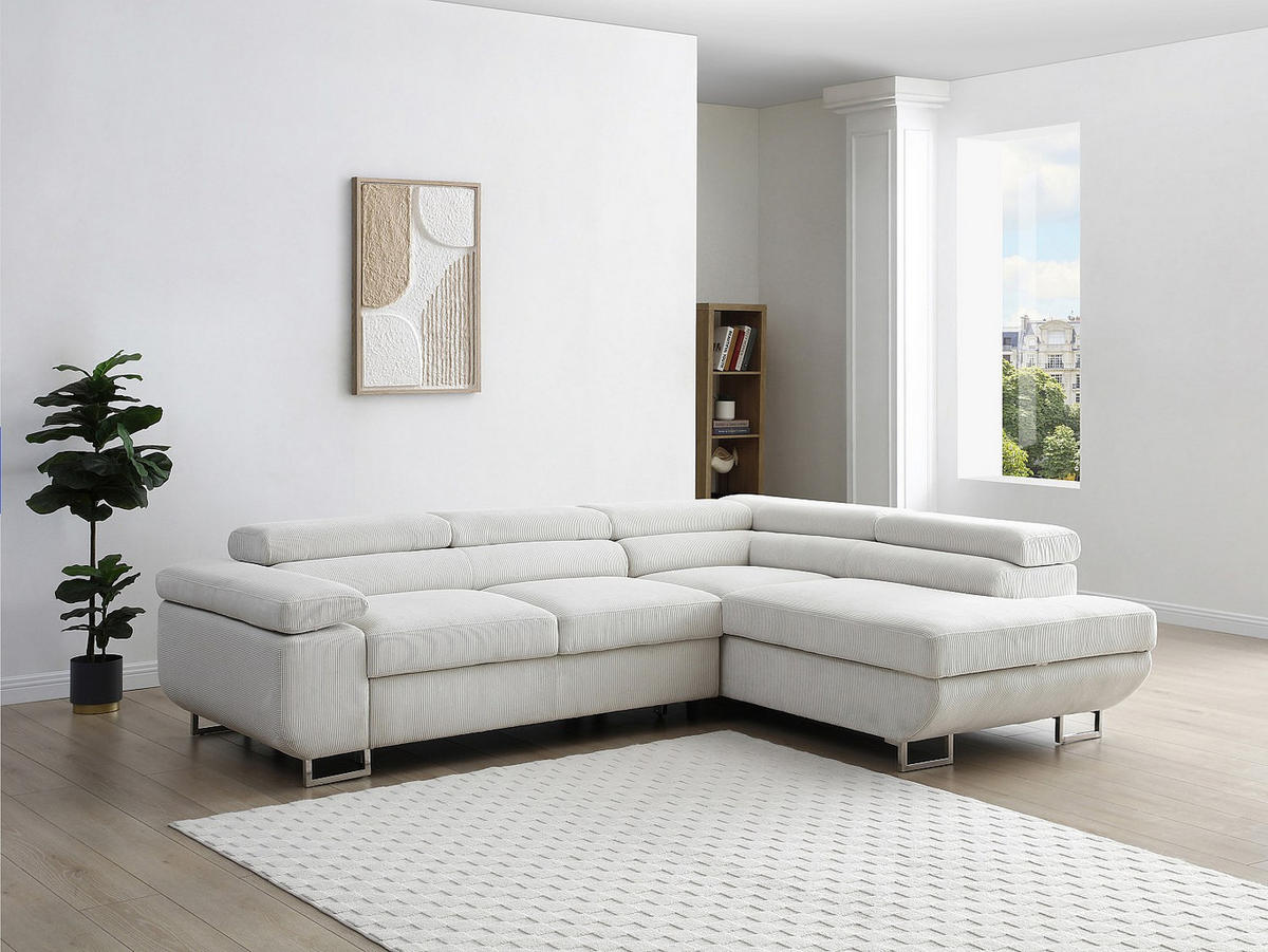 ECKSOFA mit Schlaffunktion - Ecke rechts - Cord - Beige - NURAZIO - Beige, Textil (268/202cm) - Vente-Unique