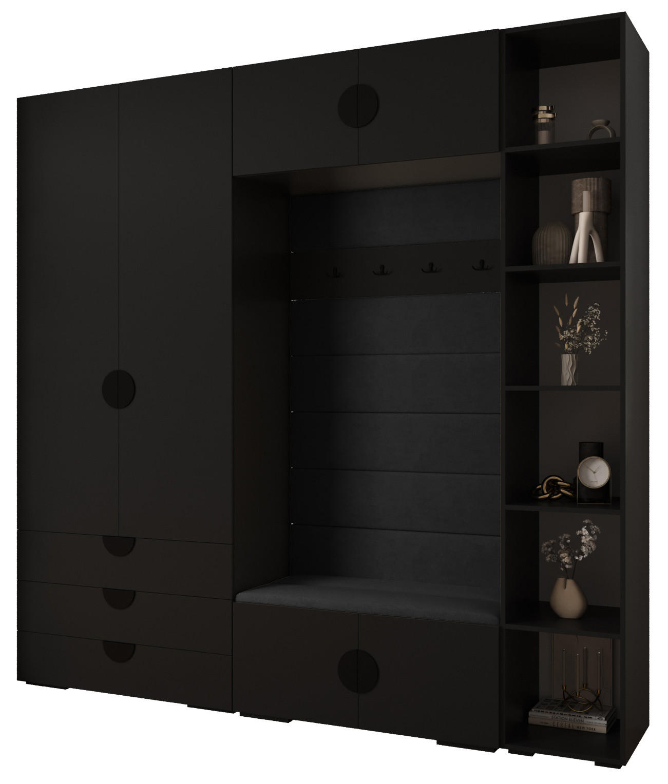 Abiks Möbel Garderoben-Set Schwarz, Schwarz, Schwarz 240x236.7x47 cm