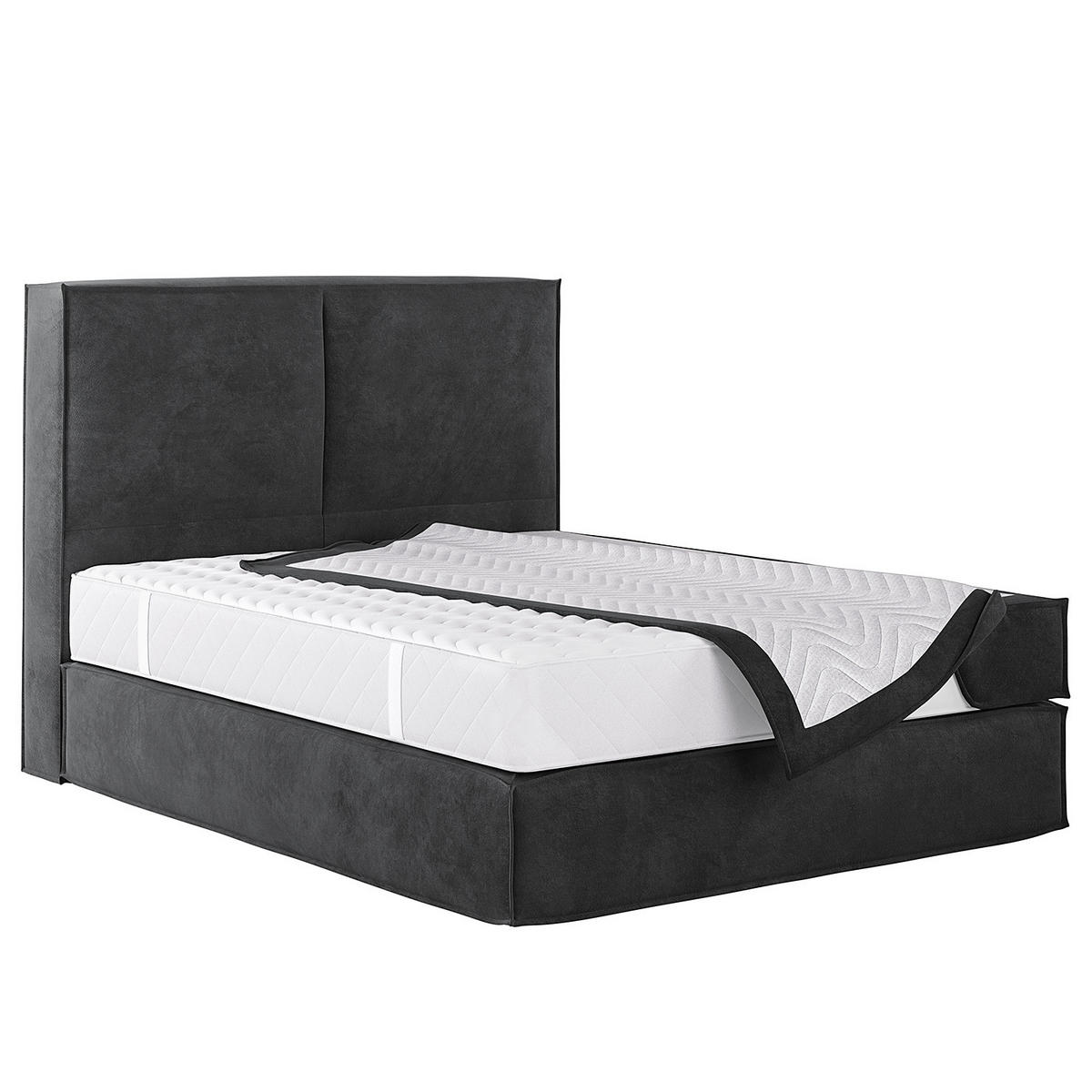 BOXSPRINGBETT mit Kopfteil - Premium - Anthrazit, Textil (140/200cm) - home24