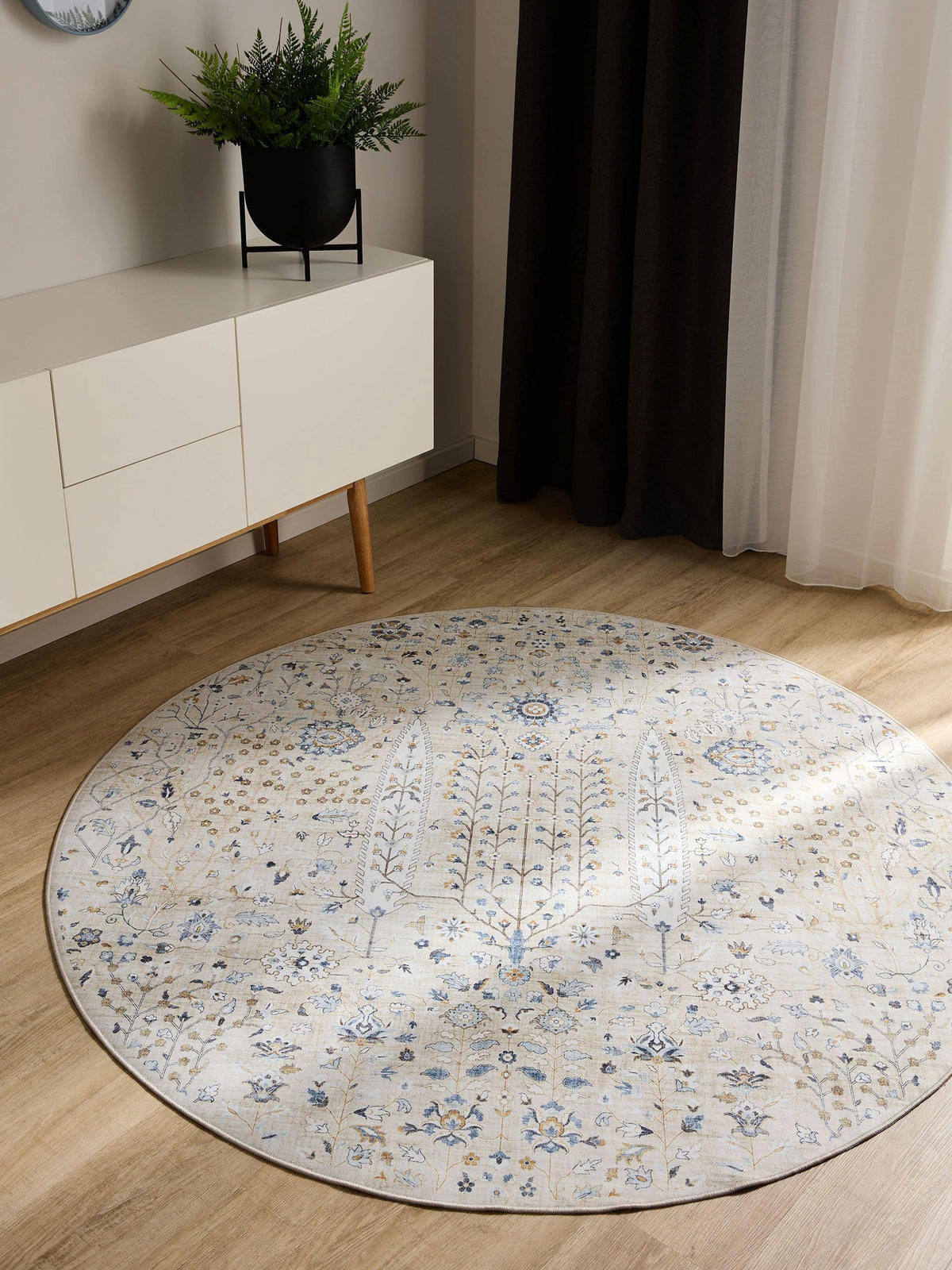 VINTAGE-TEPPICH George waschbar ø 160 cm rund - Beige, Kunststoff (160/160cm) - benuta