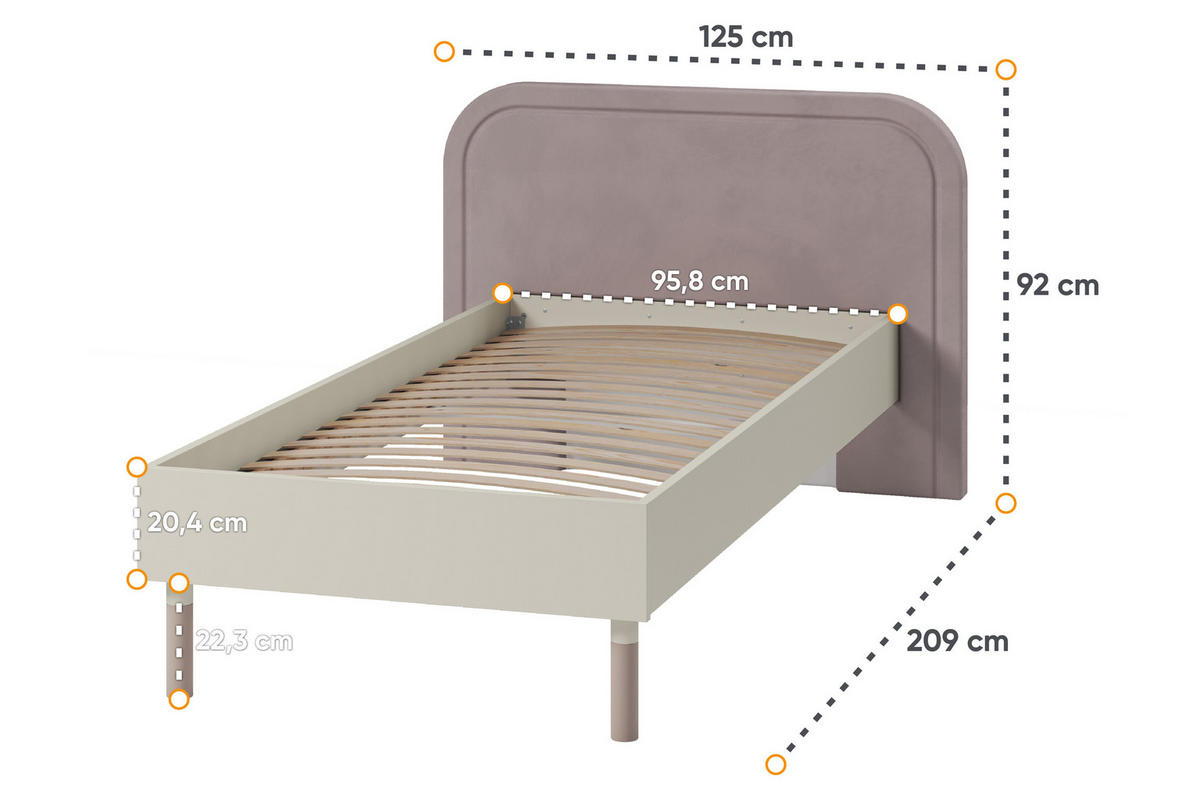 JUGENDBETT CATTA, Bett mit Gestell , Creme/beige - Beige/Creme, Holz (90/200cm) - KONSIMO®