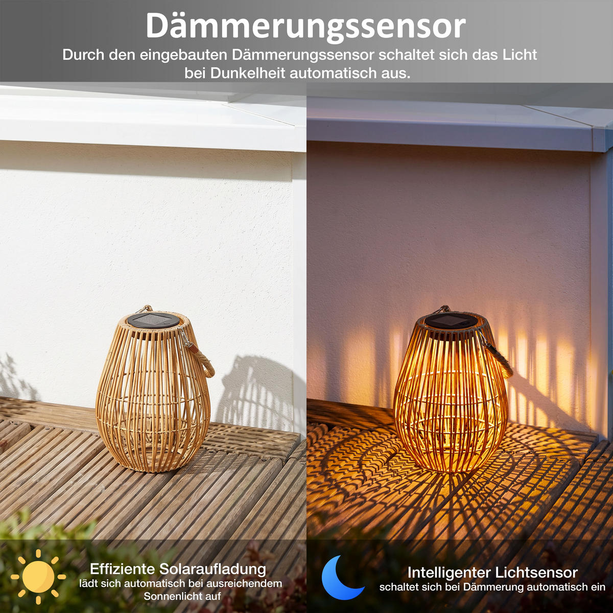 SOLAR-GEFLECHTLATERNE Oval natur Ø18 5cmx24cm Kunststoff-Rattan-Metall - Naturfarben, Metall (16/16/35cm) - Northpoint