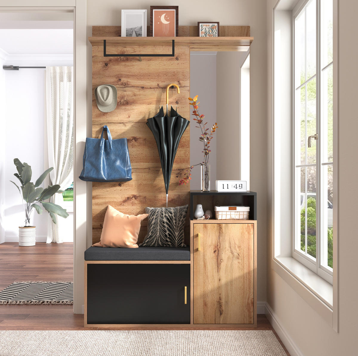 GARDEROBEN-SET mit Spiegel und Schuhschrank 105 x 40 x 191,5 cm Schwarz - Schwarz, Holzwerkstoff (38.5/190/104cm) - Beauniv