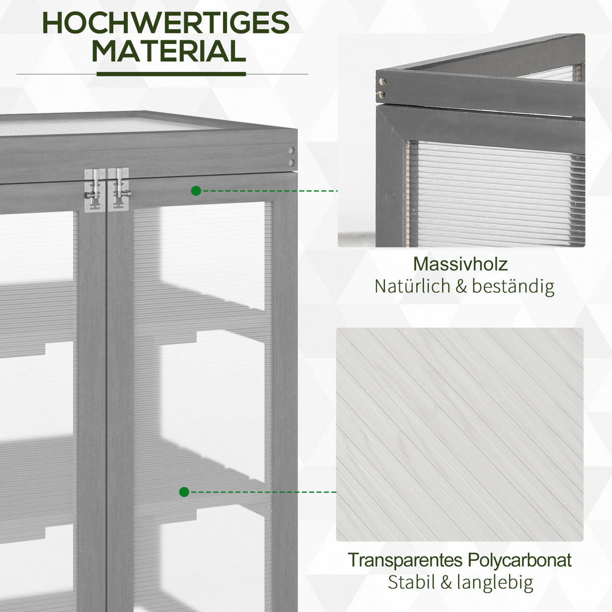 GEWÄCHSHAUS aus Holz 58x44x78 cm in Dunkelgrau mit Doppeltür - Dunkelgrau, Holz (44/78/58cm) - Modfu