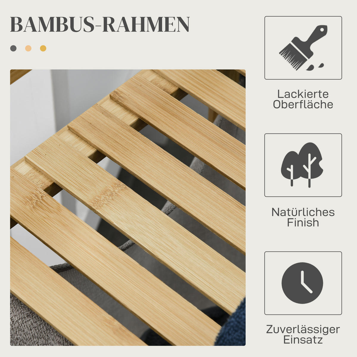 WÄSCHEKORB, 81,2 L Wäschebox mit 2 abnehmbaren Wäschesacke, Bambus, Natur - Naturfarben, Kunststoff (33/73/64cm) - HOMCOM