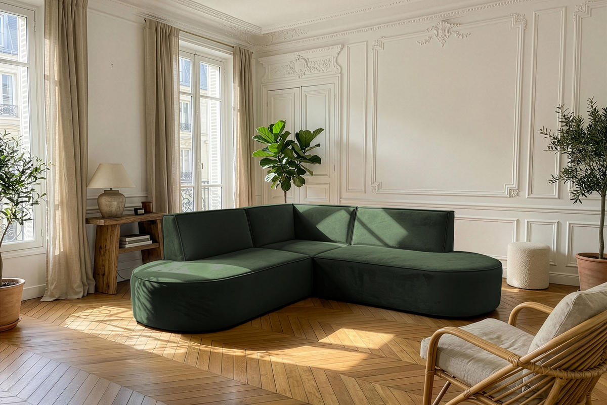 ECKSOFA Nora L-Form 3-Sitzer Universell, Samt, Dunkelgrün 223/73/223 cm - Dunkelgrün/Schwarz, Kunststoff/Textil (223/223cm) - WFL GROUP