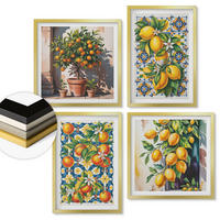 WANDBILDER 4er Set - 50x50 cm & 40x60 cm Goldrahmen - Farbenfrohe abstrakte Zitrusfrüchte - Goldfarben, Kunststoff (50/50cm) - ArtPrintCave