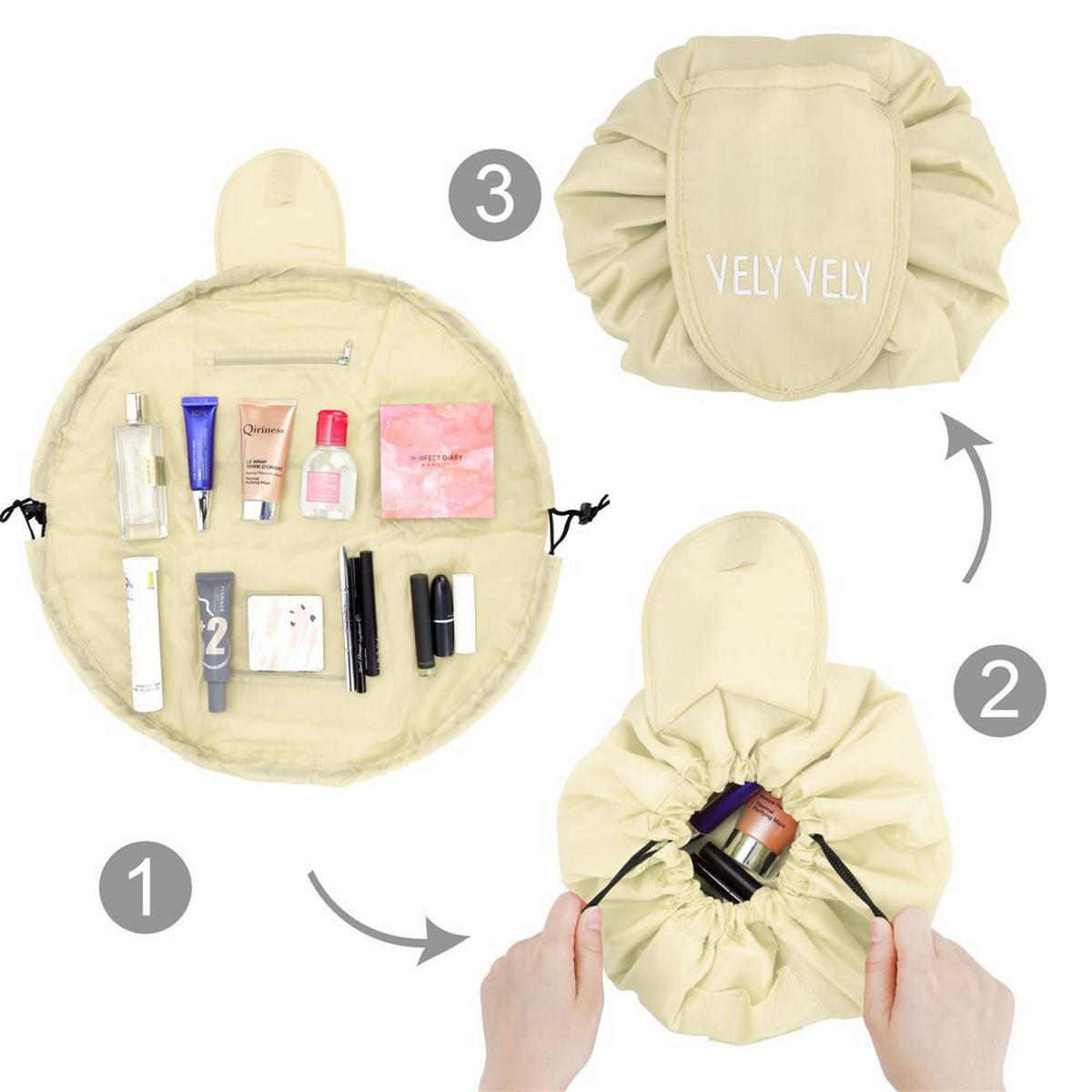 KOSMETIKTASCHE mit Reißverschlussfächern - Beige, Kunststoff (54/62cm) - Intirilife