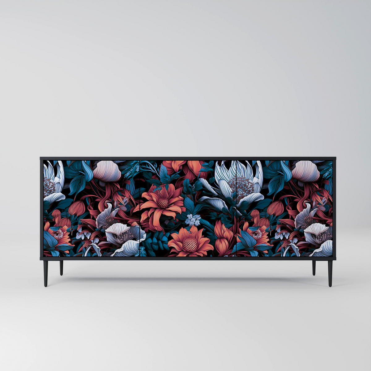 SIDEBOARD ETHEREAL BLOSSOMS, Eicheneffekt, 164,5x42x77,5 cm, 3 Türen - Eichefarben/Buchefarben, Holzwerkstoff/Buchenholz (164.5/77.5/42cm) - SpaceRebels