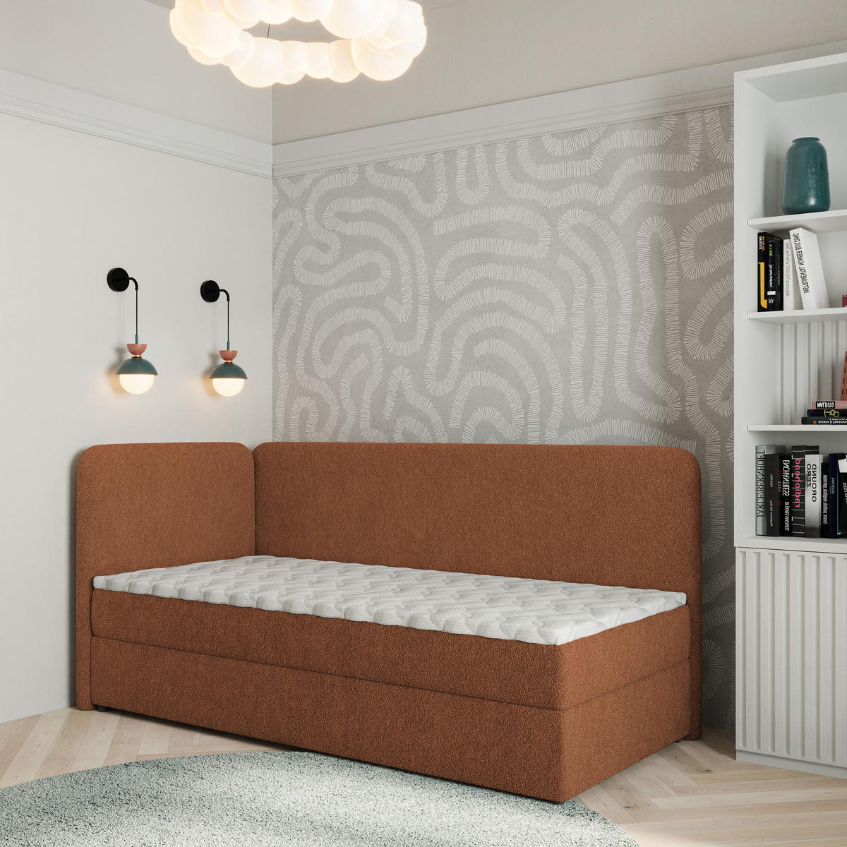 BOXBETT GINA 80x200 cm mit Matratze und Topper, H2+H3 - Kupferfarben - Kupferfarben, Holz (80/200cm) - MASSENO