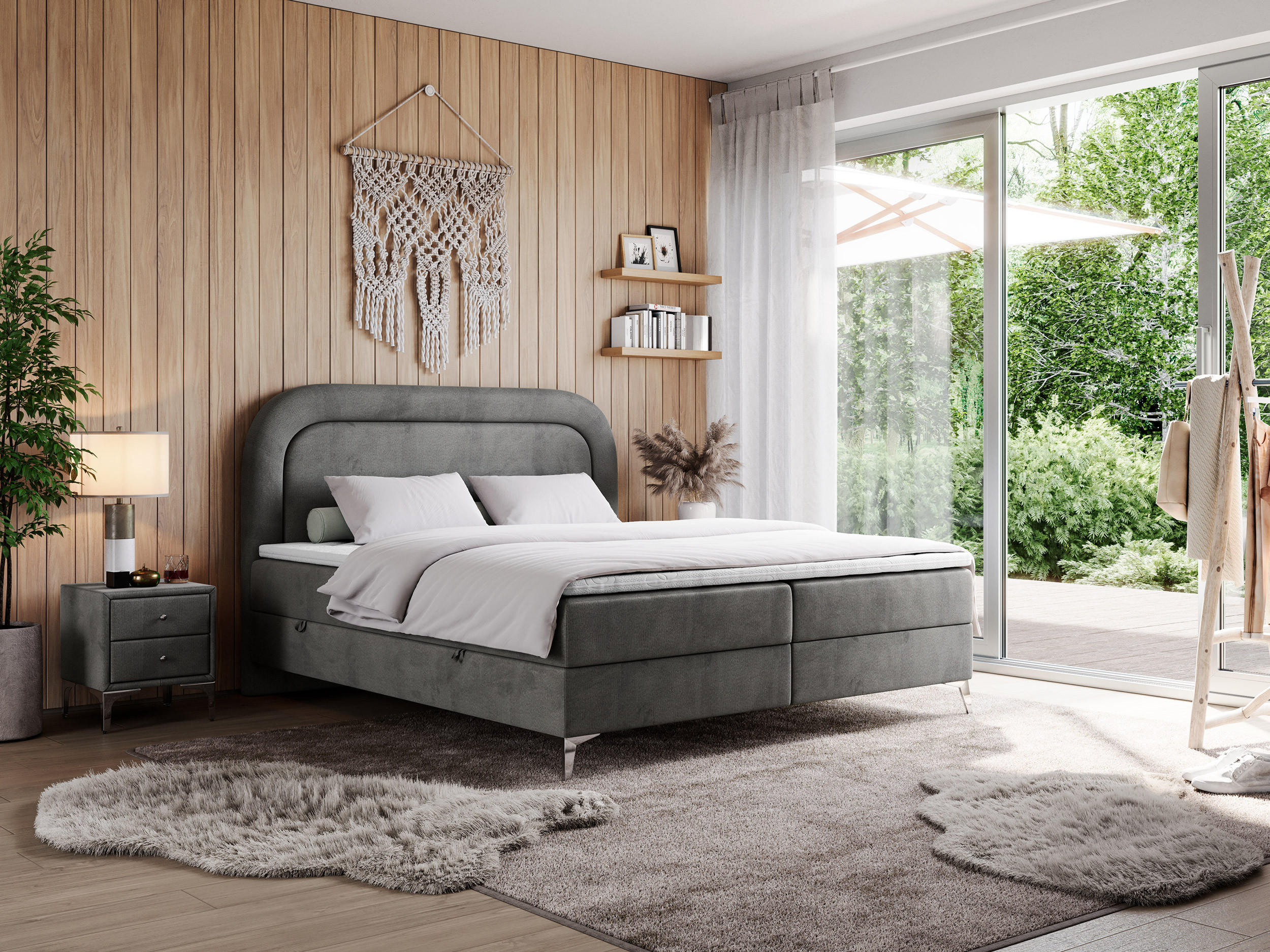 BOXBETT EIRA 120/200 Dunkelgrau Velvet - H3 - Dunkelgrau/Silberfarben, Holz/Textil (120/200cm) - MKS