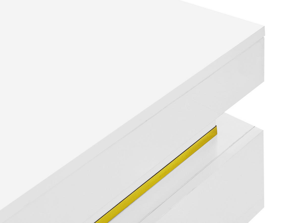 COUCHTISCH 70/35,5 cm Hochglanz mit goldenen Akzenten und 2 Schubladen - Weiß, Holzwerkstoff (70/70/35.5cm) - OKWISH