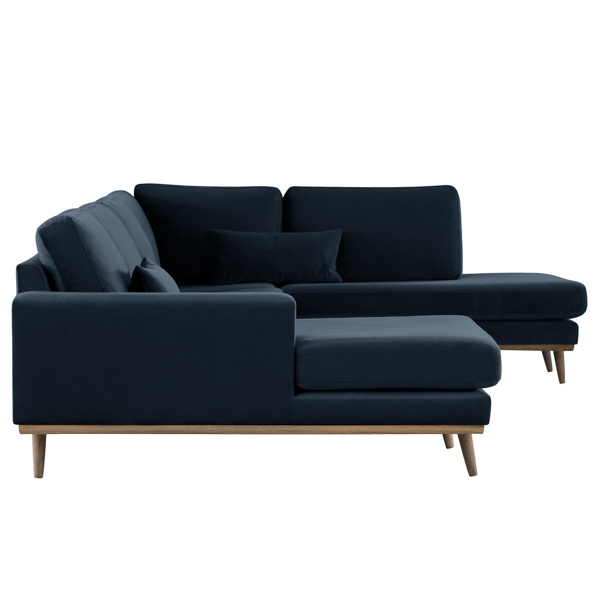 WOHNLANDSCHAFT mit Longchair - Eichefarben/Dunkelblau, Eichenholz/Textil (371/81/219cm) - home24