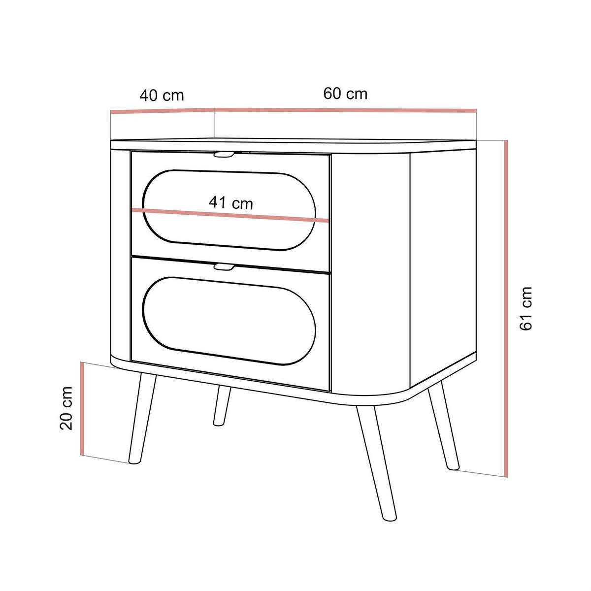 NACHTTISCH SHADOW 2S auf hohen Beinen - Schwarz, Holzwerkstoff (60/61/40cm) - Lookway