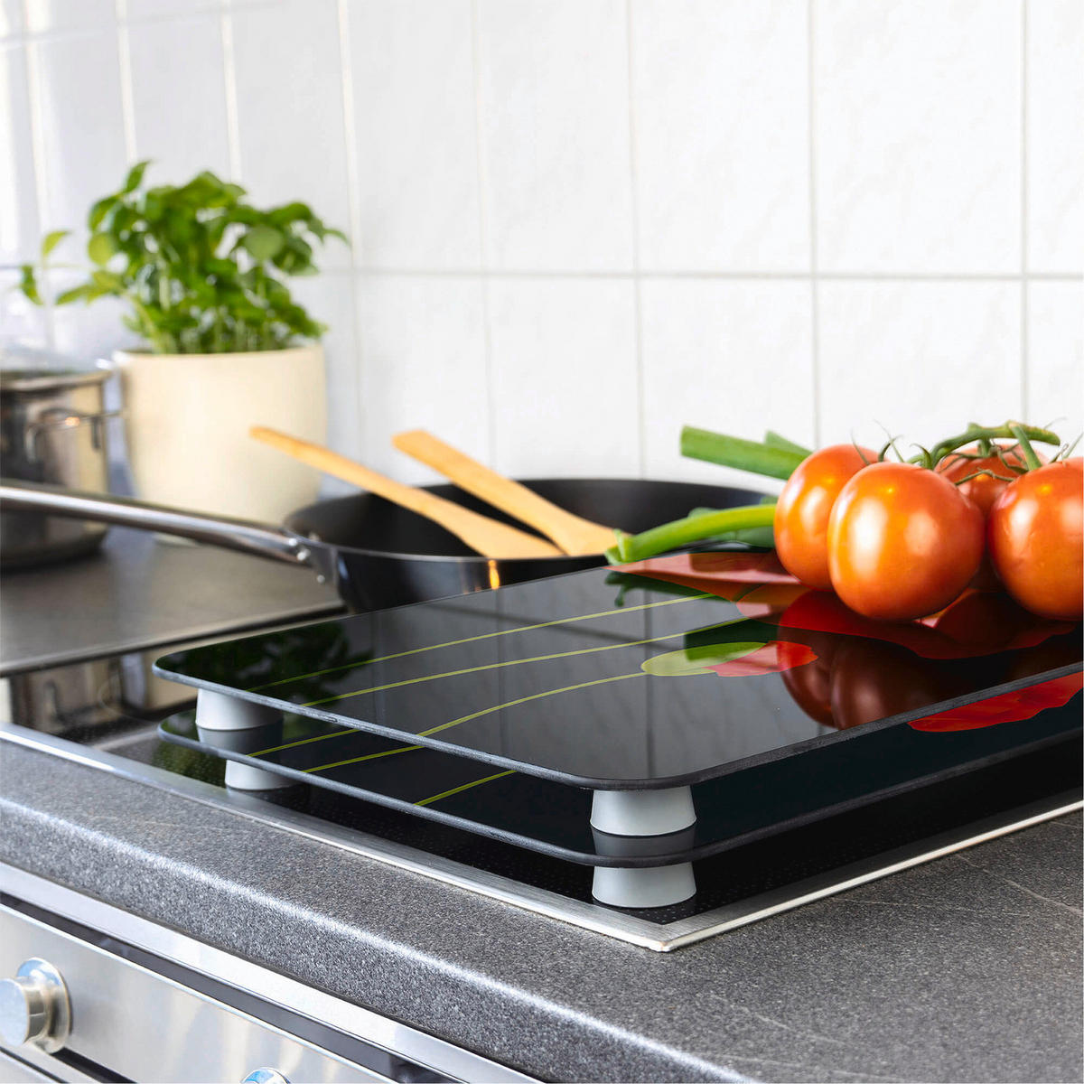 GLASSCHUTZPLATTEN für Herd - 2 Stück Maki - Schwarz, Glas (30/4.5/52cm) - Maximex