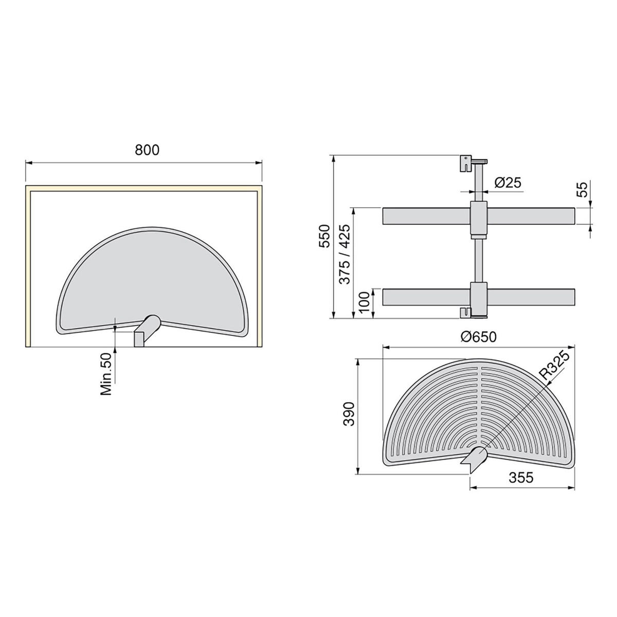 DREHPLATTEN Shelvo 1/2, für 800mm Modul, Kunststoff und Aluminium, weiss 2er-set - Weiß, Kunststoff (80/55/39cm) - EMUCA
