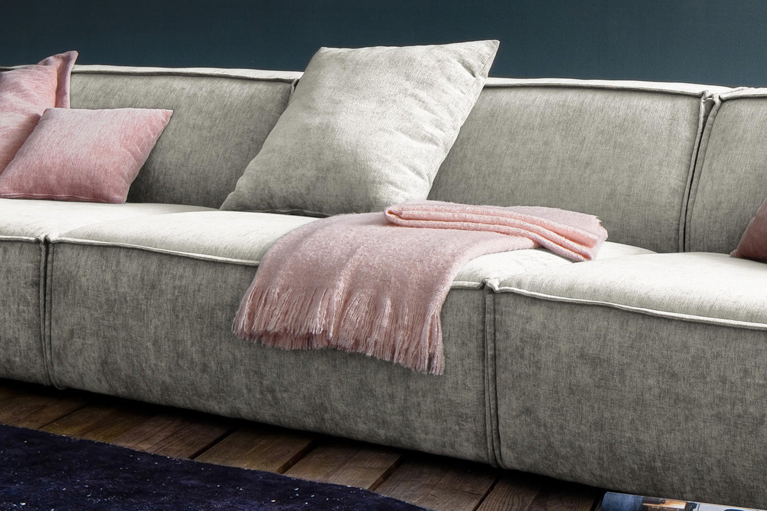 RIESENSOFA SAMU Beige Webstoff - Beige/Schwarz, Textil (418/72/106cm) - KAWOLA