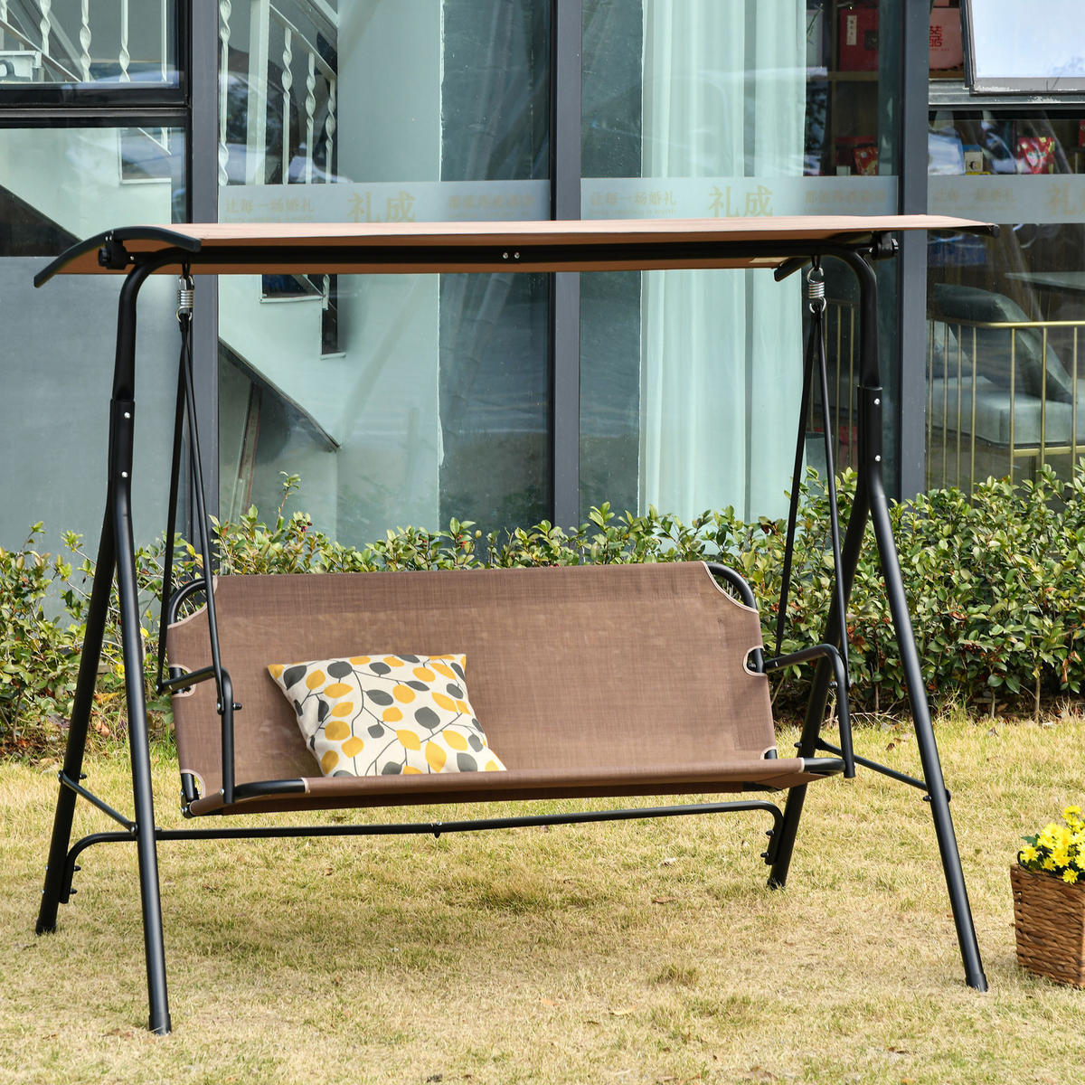 HOLLYWOODSCHAUKEL, Metall, Texteline, Braun - Braun, Metall (110/155/172cm) - Outsunny
