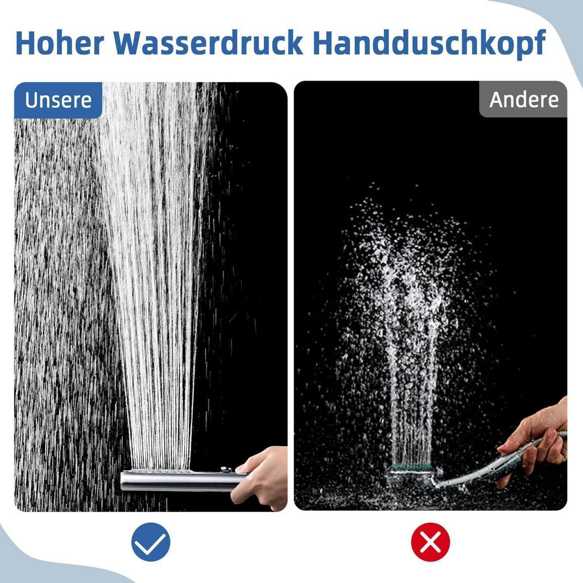 HANDBRAUSE mit Schlauch Chrom 3 Funktionen Wassersparend Massagefunktion - Silberfarben, Metall (3/12.7/23cm)