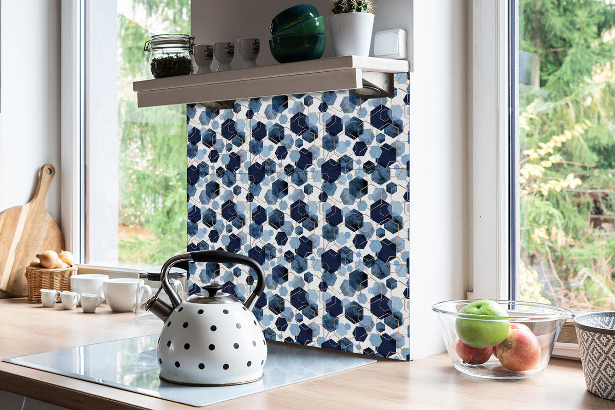 FLIESENAUFKLEBER 9 Stück 30x30 cm selbstklebend Geometrische Abstraktion - Blau, Textil (30/1.6/30cm) - TULUP