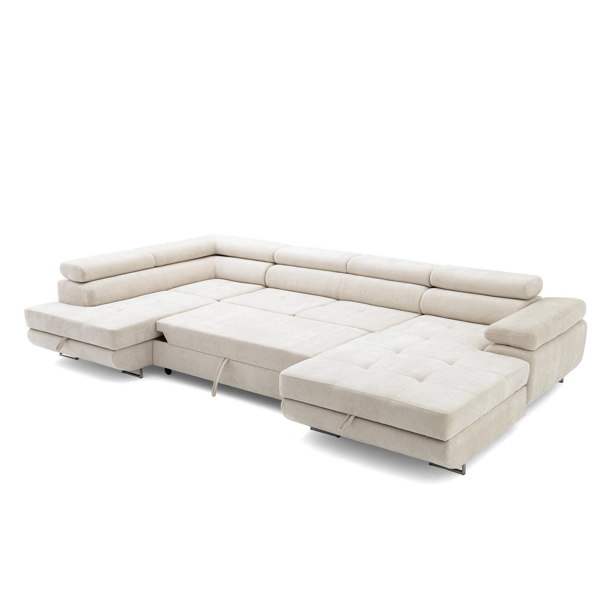 ECKSOFA U-Form WILD U Links mit Schlaffunktion 130x260 Chenille Beige - Beige/Silberfarben, Holz/Textil (350/90/203cm) - Muffo
