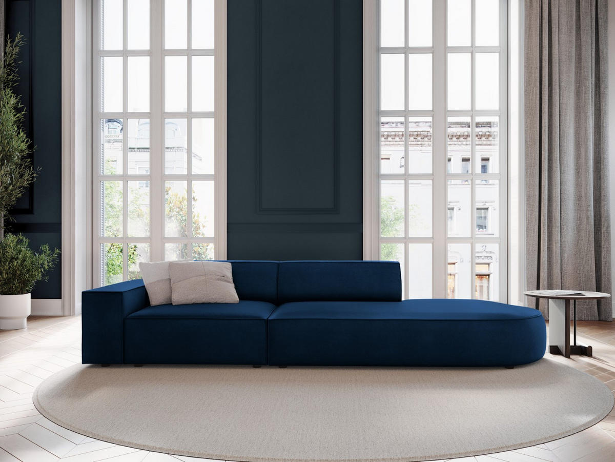 RECHTES-SOFA Jodie aus Samt königsblau 3 Sitzplätze - Blau, Textil (102/70/262cm) - Micadoni