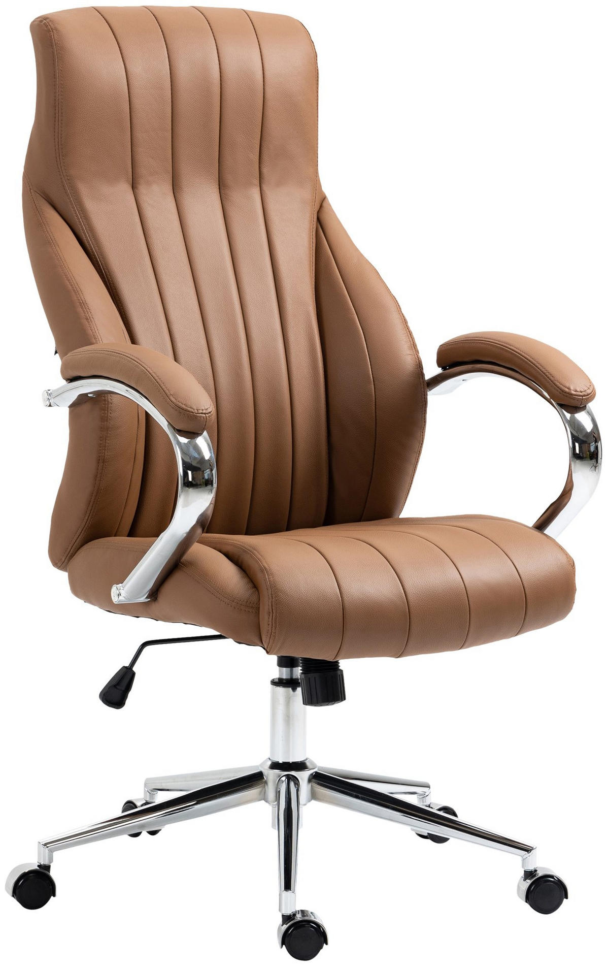 CHEFSESSEL Echtleder hellbraun - Chromfarben/Hellbraun, Leder/Metall (73/120/76cm) - CLP