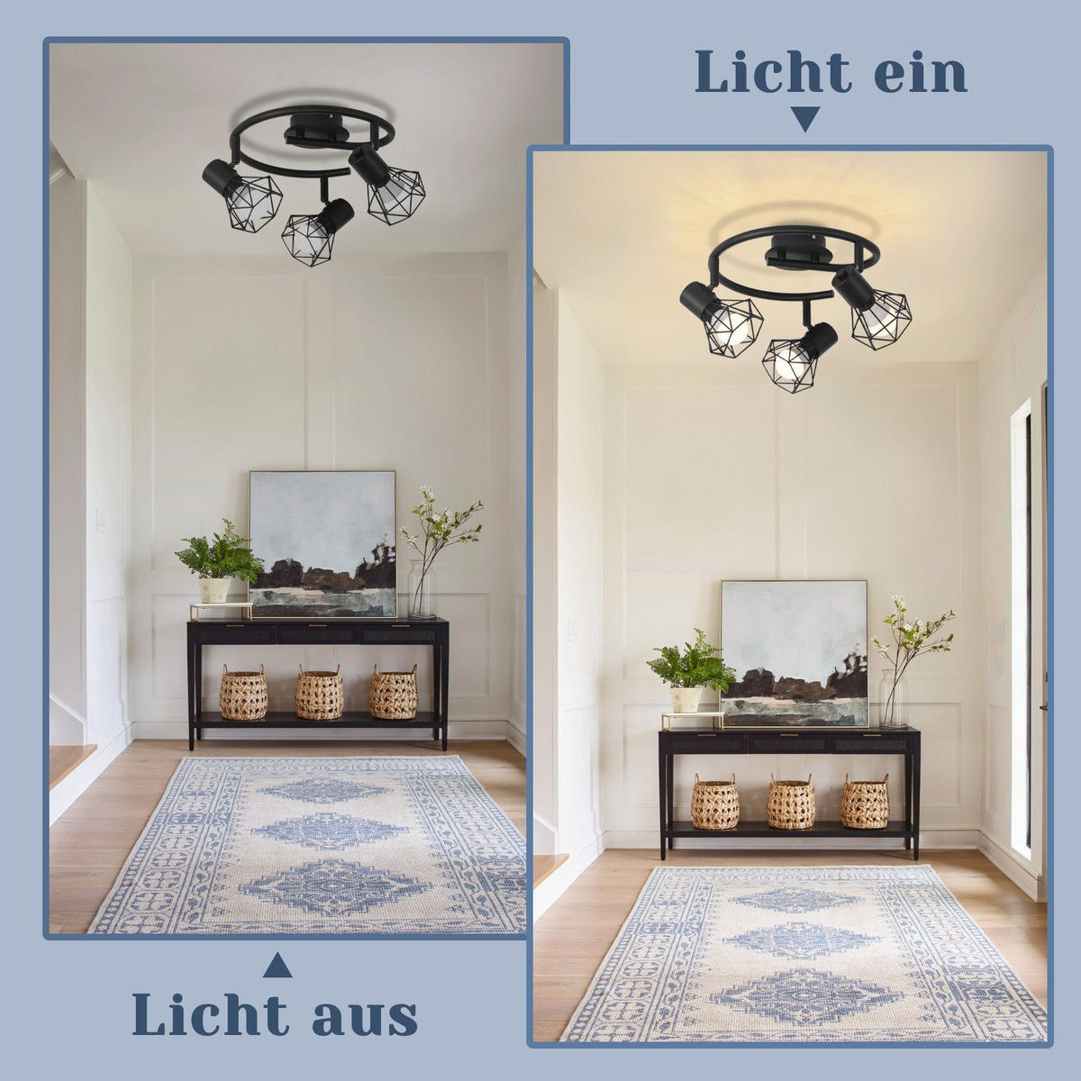 DECKENSTRAHLER Jiraiya 25/20/9.5cm - Schwarz, Metall (25/20/9.5cm) - ZMH