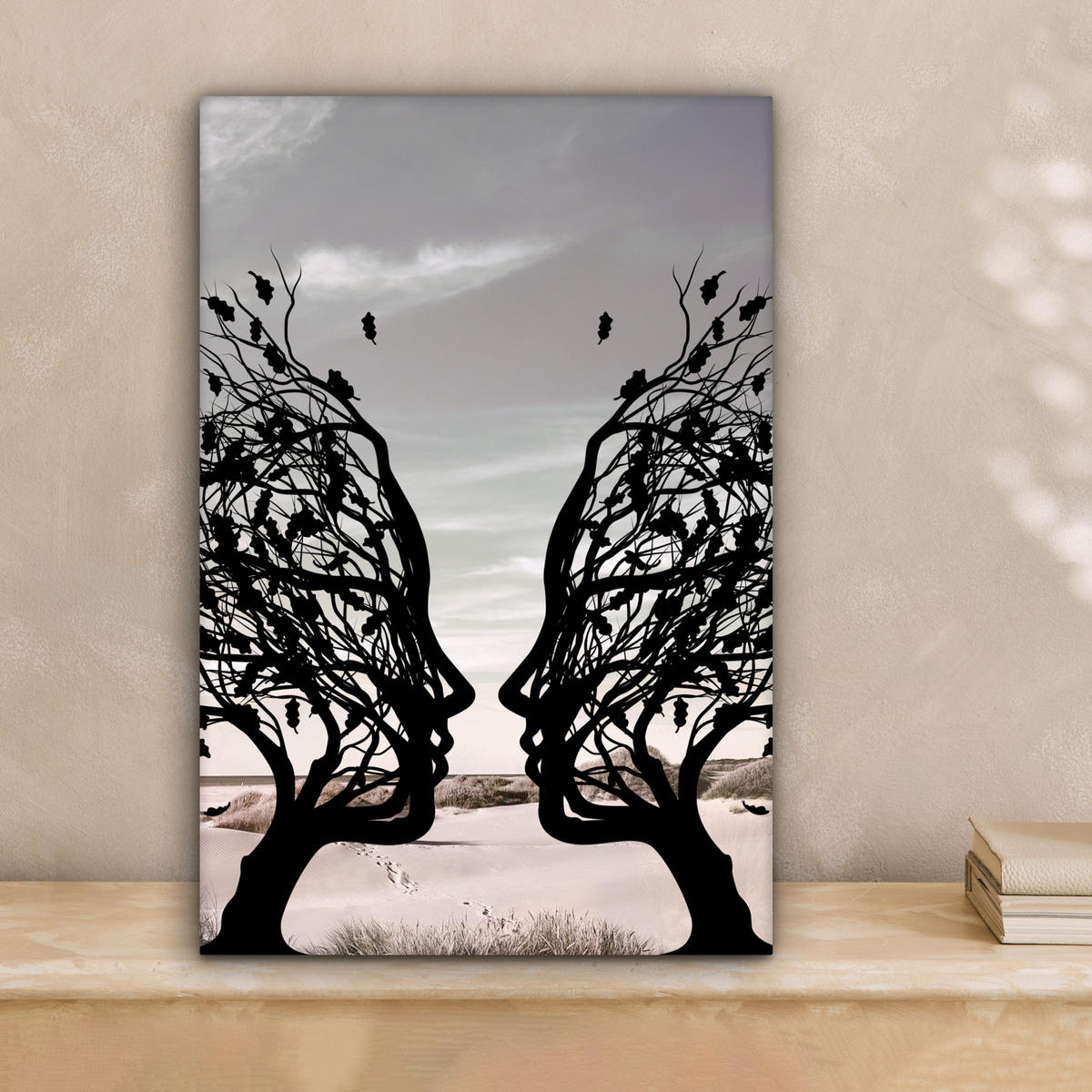 LEINWANDBILD Strand - Meer - Menschen - Baum - Moderne Kunst 20x30 cm - Hellgrau, Textil (20/30cm) - MuchoWow