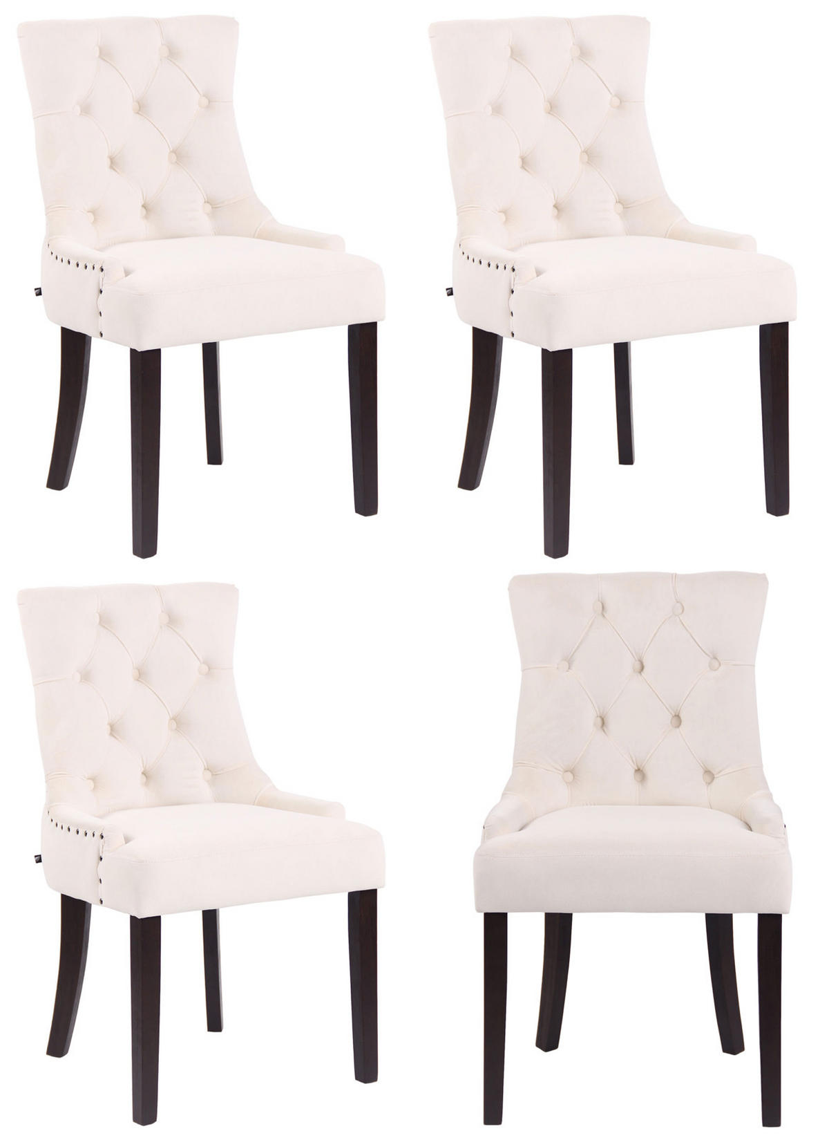 WOHNZIMMERSTUHL 4er Set Samt creme - Creme, Holz/Textil (55/92/58cm) - CLP