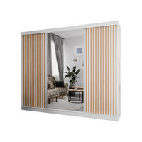 SCHWEBETÜRENSCHRANK Lili 250 cm mit Lamellen und Spiegel 3-türig, weiß, Lamelle wotan - Eiche Wotan/Weiß, Kunststoff (250/215/61cm) - Margaret Hadas24