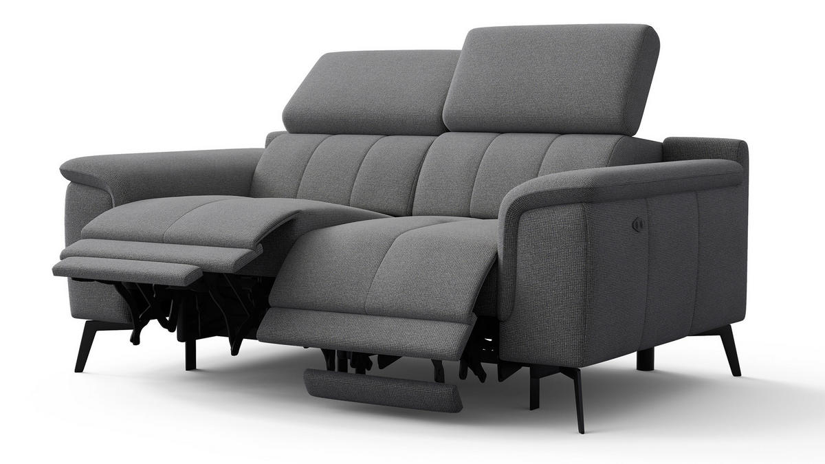RELAXSOFA FIERO 2-Sitzer mit 2 Relaxfunktionen, grau - Schwarz/Grau, Holzwerkstoff/Textil (170/82/103cm) - Courtois Laville