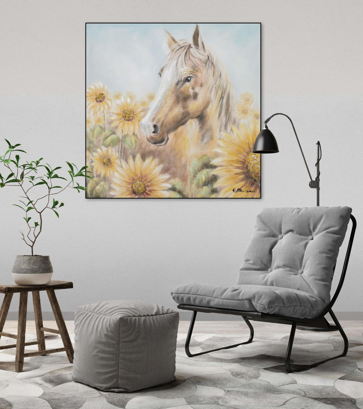 RUČNE MAĽOVANÝ AKRYLOVÝ OBRAZ 80/80 cm, hnedý/žltý, prírodný a botanický motív - hnedá/žltá, drevo/textil (80/80cm) - KUNSTLOFT