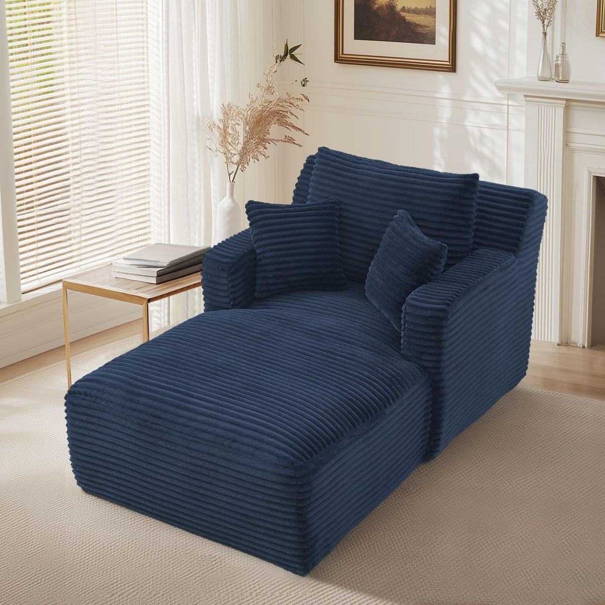 SOFA Cord Blau ohne Montage - Blau, Textil (100/82/166cm) - WISHDOR