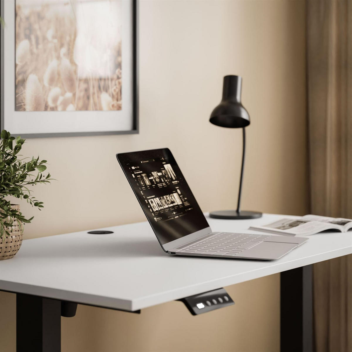 SCHREIBTISCH SPACE höhenverstellbar mit Metallbeinen schwarz/weiß - Weiß, Holzwerkstoff (60/110/69.5cm) - Lookway