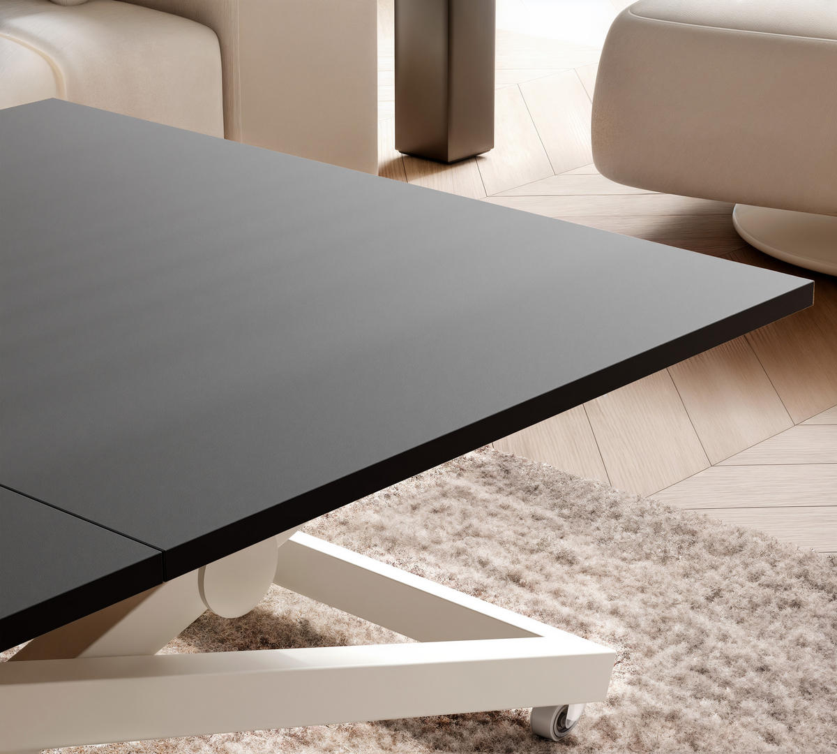 COUCHTISCH ARIA 120-160/80 cm, Höhenverstellbar, Kaschmir / Schwarz - Kaschmir/Schwarz, Holzwerkstoff/Metall (120/80/38cm) - Idohome