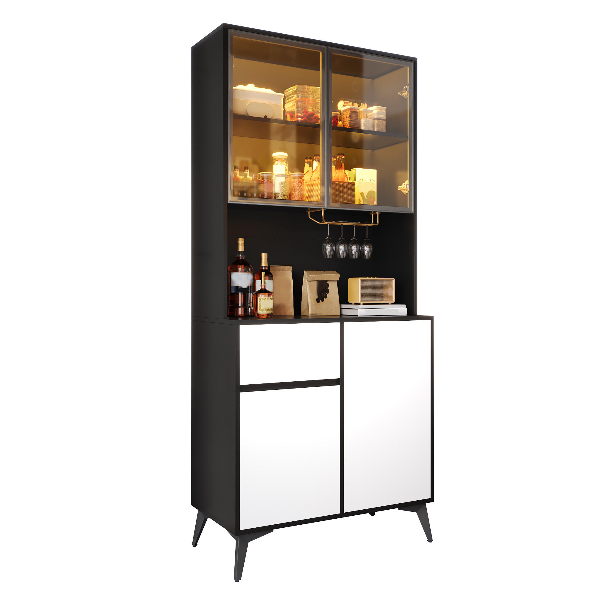 VITRINE LED Hochschrank Glas MDF Schwarz Weiß Modern - Multicolor, Holzwerkstoff (80/180/40cm) - FLIEKS