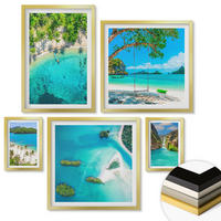 WANDBILDER 5er Set - 50x50 cm & 20x30 cm & 40x60 cm Goldrahmen - Strände, Palmen, kristallklares Wasser - Goldfarben, Kunststoff (40/60cm) - ArtPrintCave