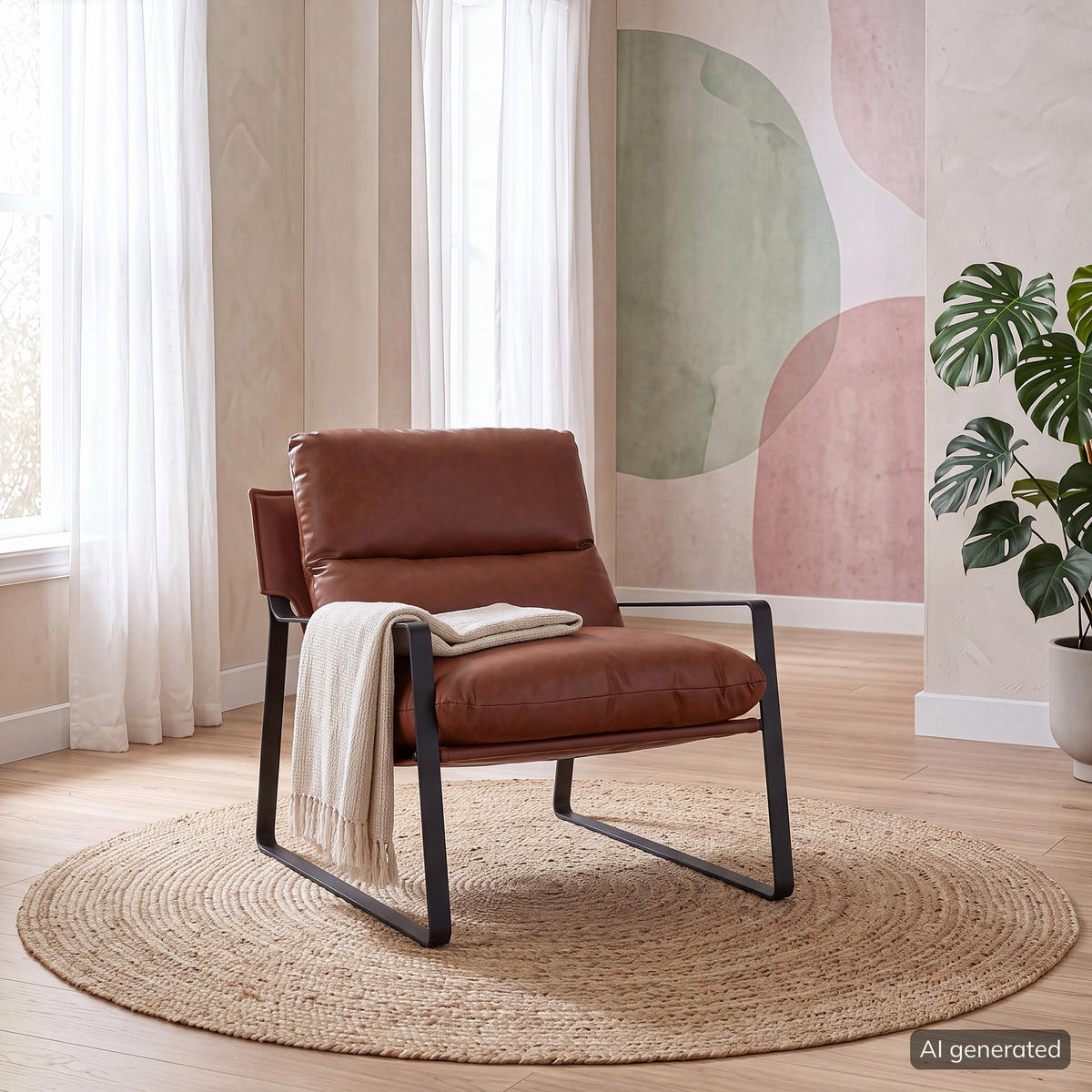 LOUNGESESSEL - Schwarz/Braun, Leder/Kunststoff (76/76/81cm) - home24