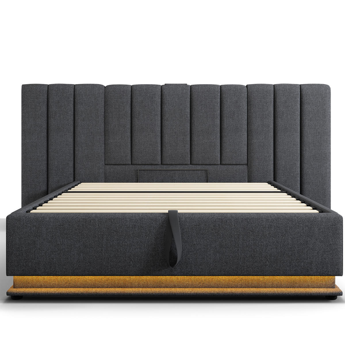 POLSTERBETT 180/200 cm Grau aus Leinen mit LED und Ladefunktion - Grau, Textil (180/200cm) - OKMYHOME