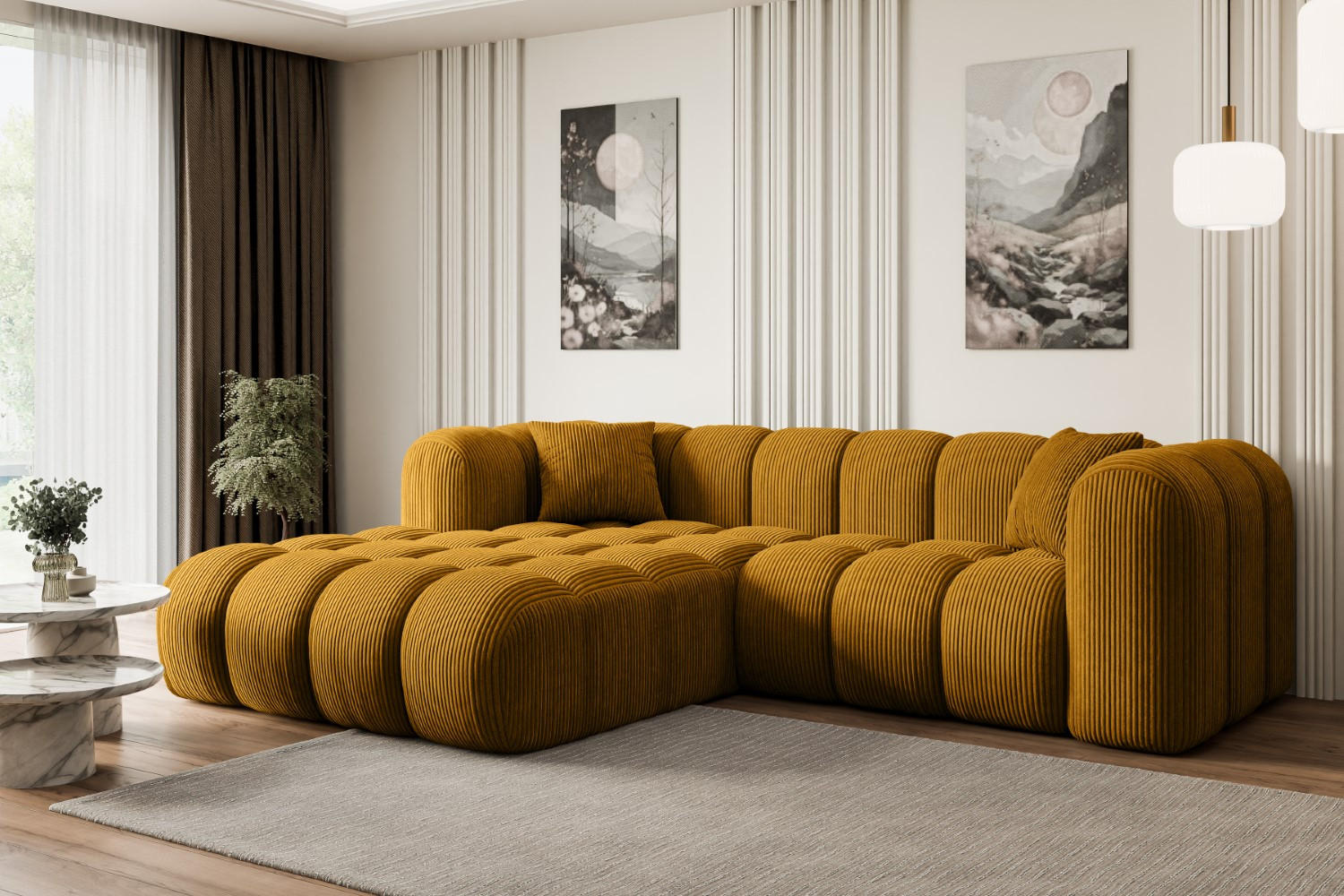 Thumbnail - Altdecor Ecksofa, Currygelb, Textil, 5-Sitzer, L-Form, Ottomane links, 242x190 cm, Wohnzimmer, Sofas & Couches, Wohnland...