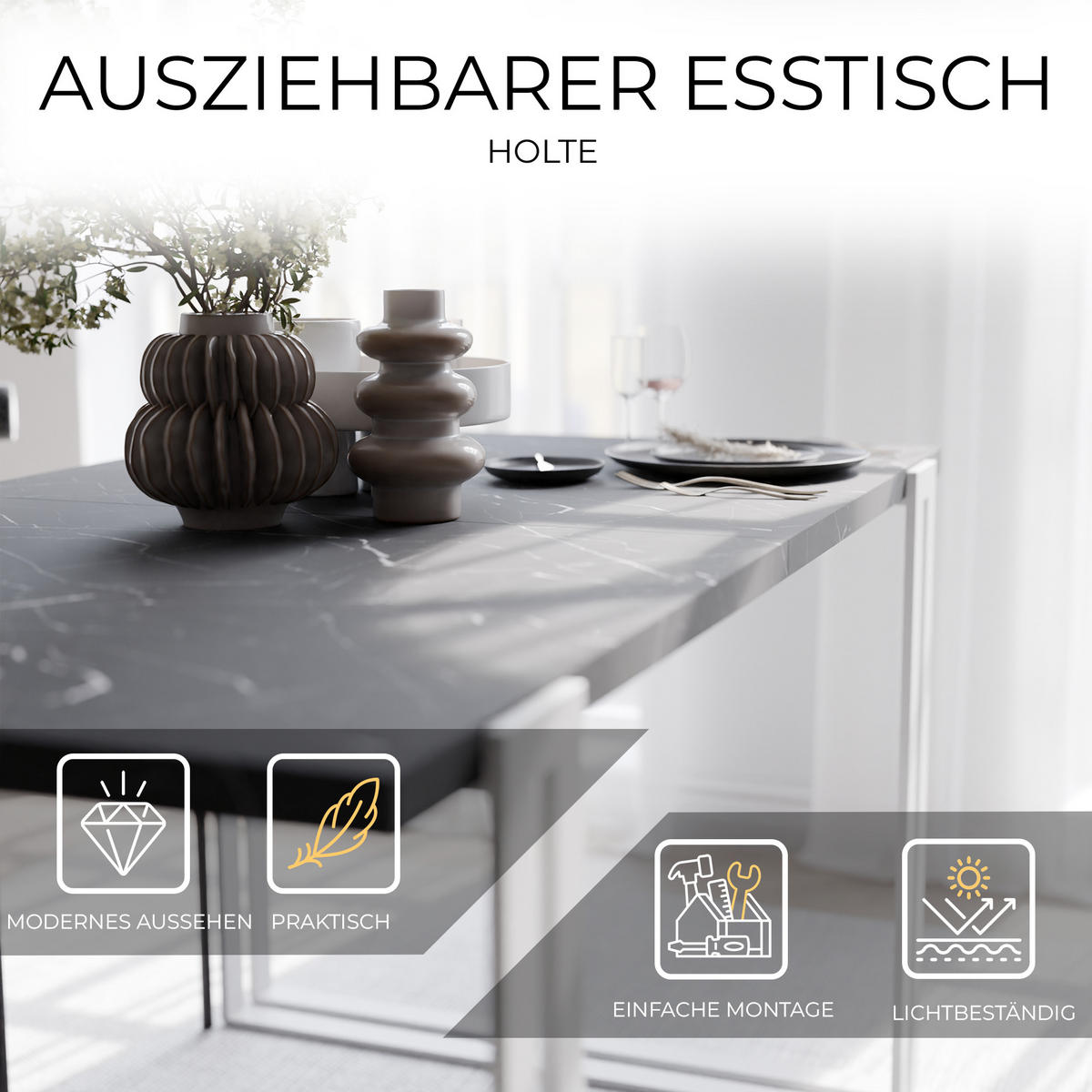 TISCH ausziehbar aus MDF, Schwarz - Schwarz/Weiß, Holzwerkstoff (120/80/76cm) - Idohome