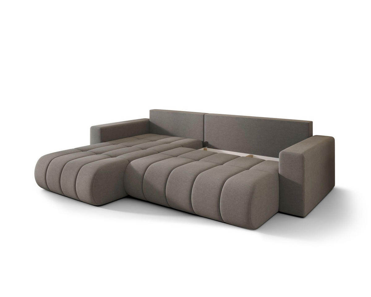 ECKSOFA LARA PREMIUM links hellgrau Velours Monolith 84 - Schlaffunktion, Bettkasten - Hellgrau, Textil (280/175cm) - Cornero