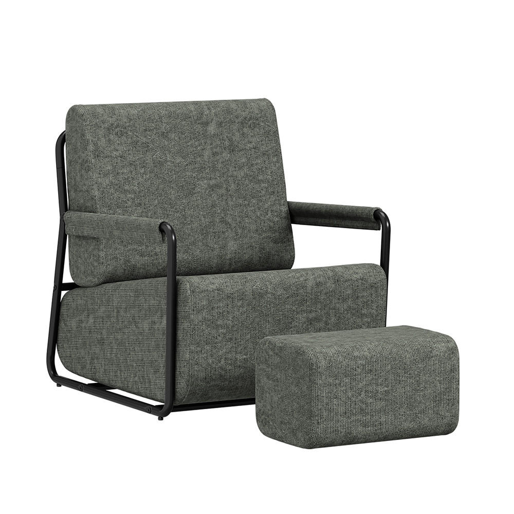 SESSEL mit Hocker FST99-DG - Ahornfarben, Fell/Metall (74/78/67cm) - SoBuy