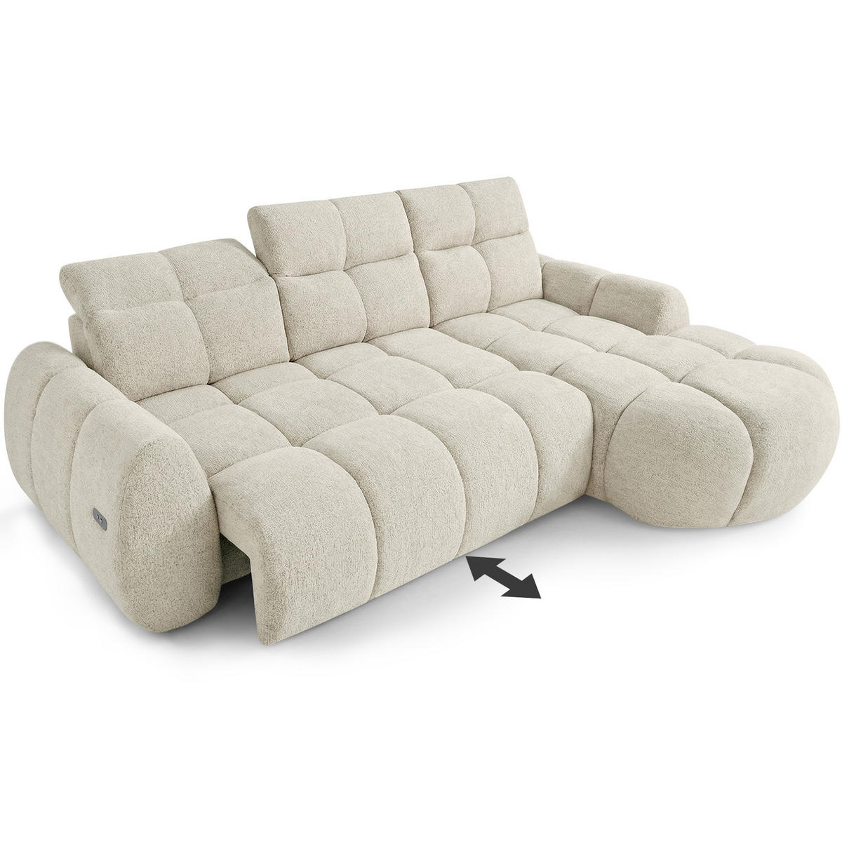 ECKSOFA Sorel Mini mit Automatisch verstellbarer Sitztiefe und Kopfstützen, rechts, Beige - Sandfarben, Textil (275/190cm) - Beautysofa