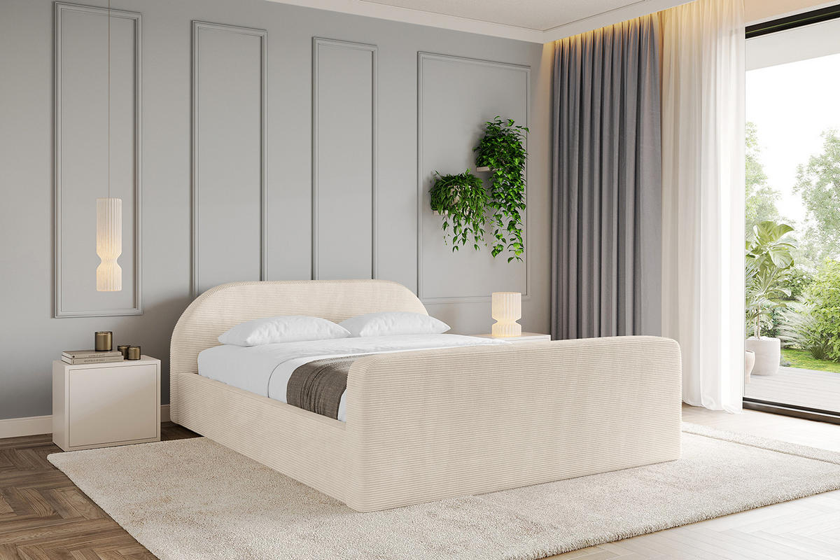 POLSTERBETT mit Bettkasten, Fußteil und Lattenrost, Boxbett ohne Matratze - TIVON-Z-V1 120x200 Beige - Creme, Holzwerkstoff/Textil (120/200cm) - ALTDECOR