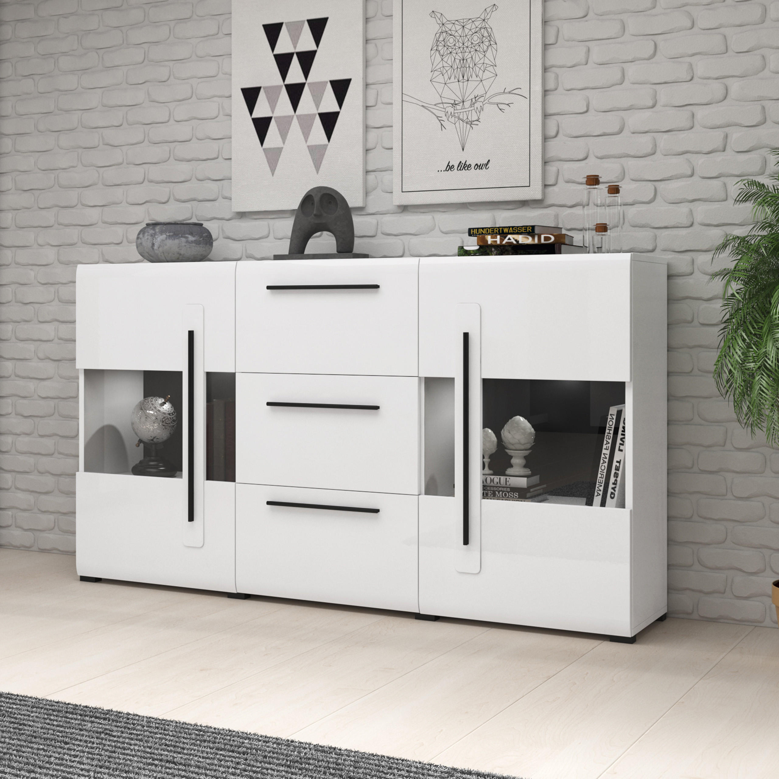 SIDEBOARD TULLIA 180/103/39 cm mit 3 Schubladen und 2 Türen Weiß - Weiß, Holzwerkstoff (180/103/39cm) - MASSENO
