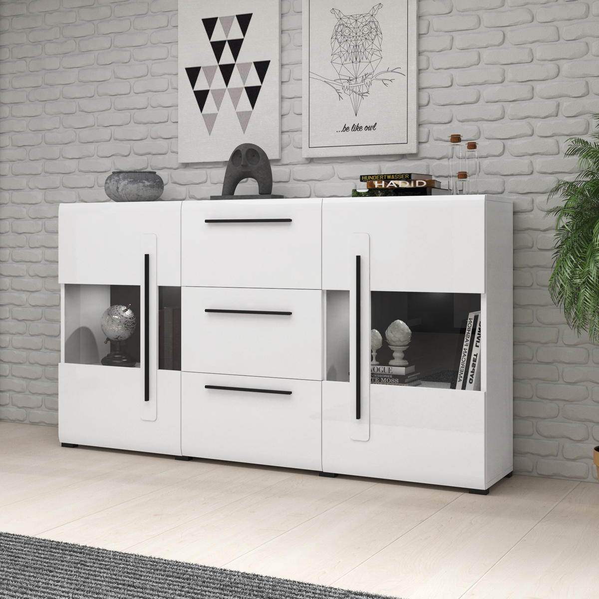 SIDEBOARD TULLIA 180/103/39 cm mit 3 Schubladen und 2 Türen Weiß - Weiß, Holzwerkstoff (180/103/39cm) - MASSENO