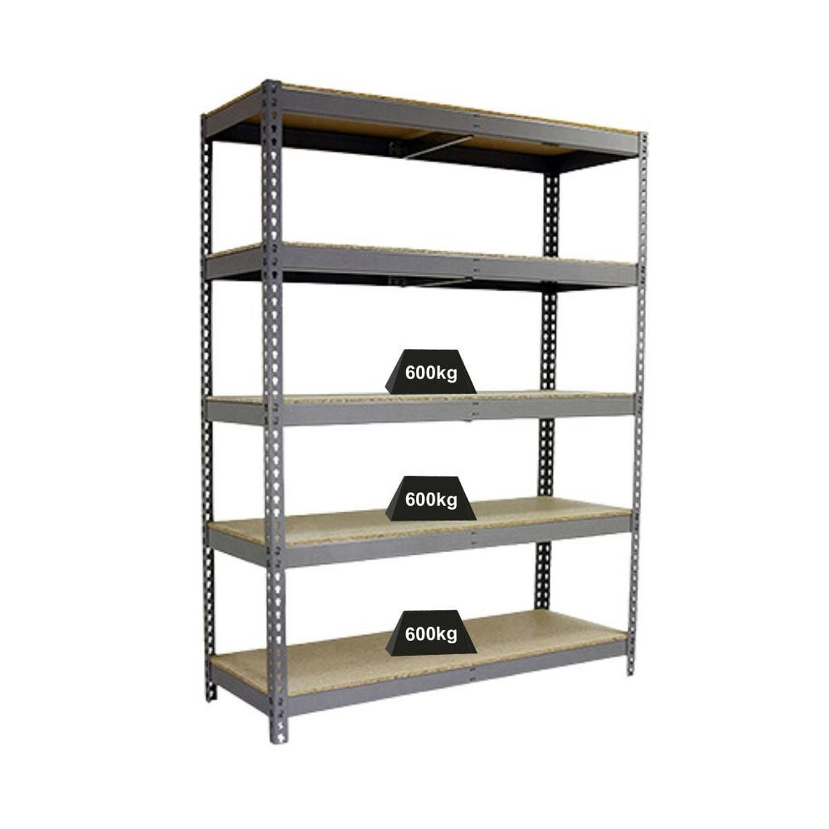 SCHWERLASTREGAL Wood Beast Five HxBxT 200 x 180 x 45 cm 5 Ebenen Fachlast 600 kg Verzinkt - Silberfarben, Metall (180/200/45cm) - PROREGAL